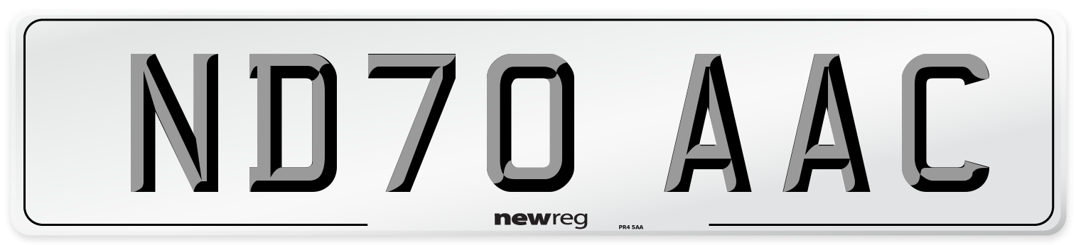 ND70 AAC Number Plate from New Reg